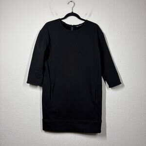 Athleta Size Small Cozy Karma Sweatshirt Dress Black Faux Leather Trim Back Zip